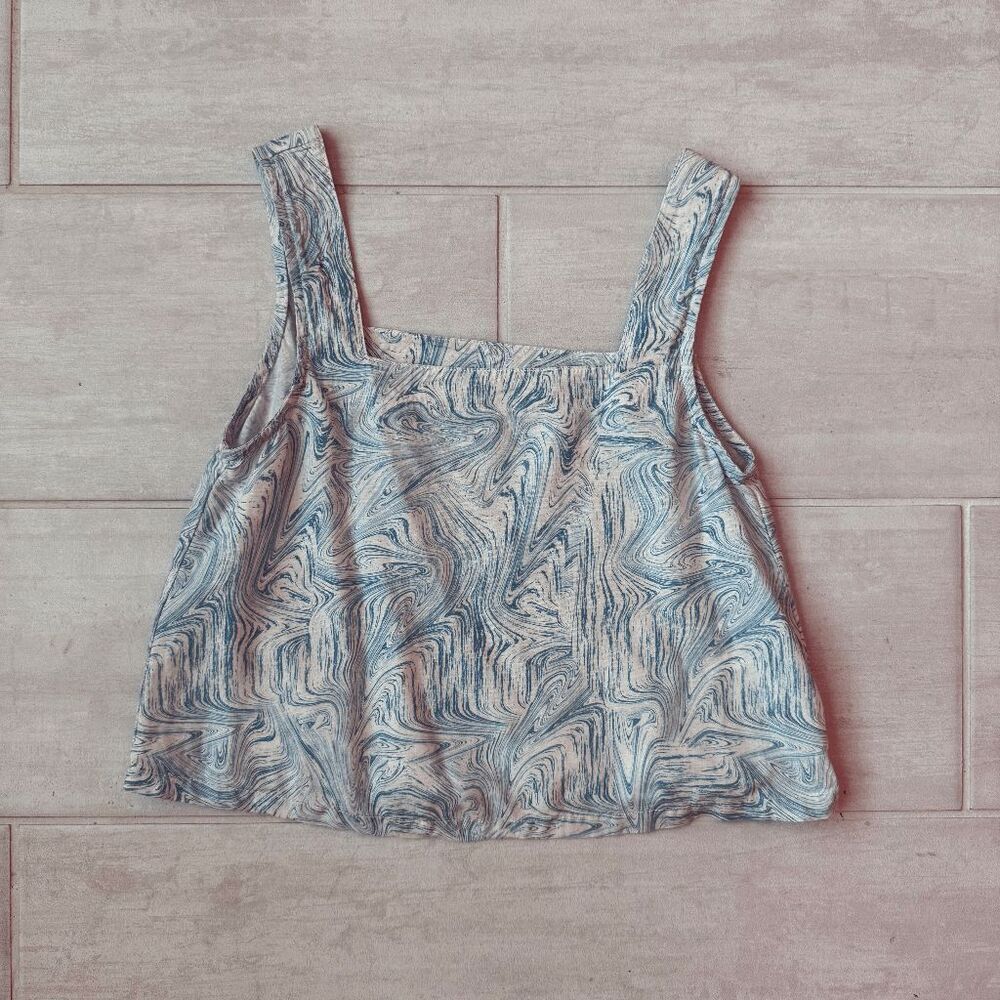 Rusty Tank Wide Strap Linen Flowy Beach Top Marbleized Pattern XS 6 Unique Boho